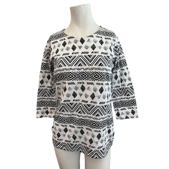 Christopher & Banks Ladies S Black White Striped Geometric Blouse Stretch NWT - Picture 1 of 3
